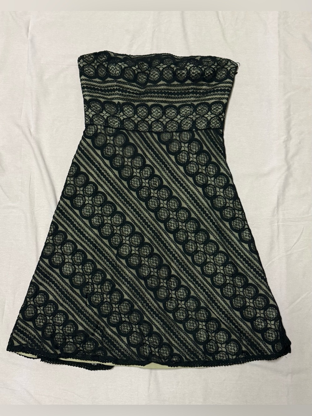 LOFT Strapless Black Lace A-Line Dress